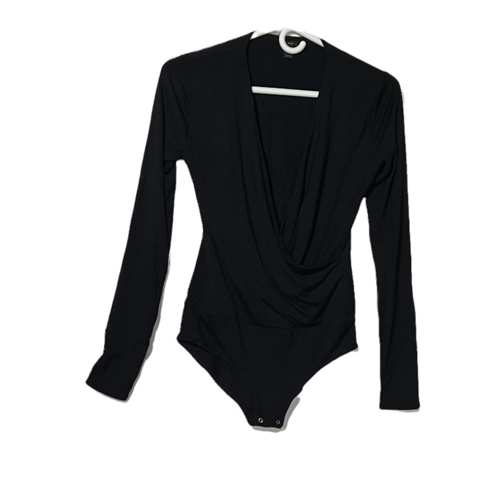 J. Crew Bodysuit Wrap Black Bodycon Modal Black Size Small